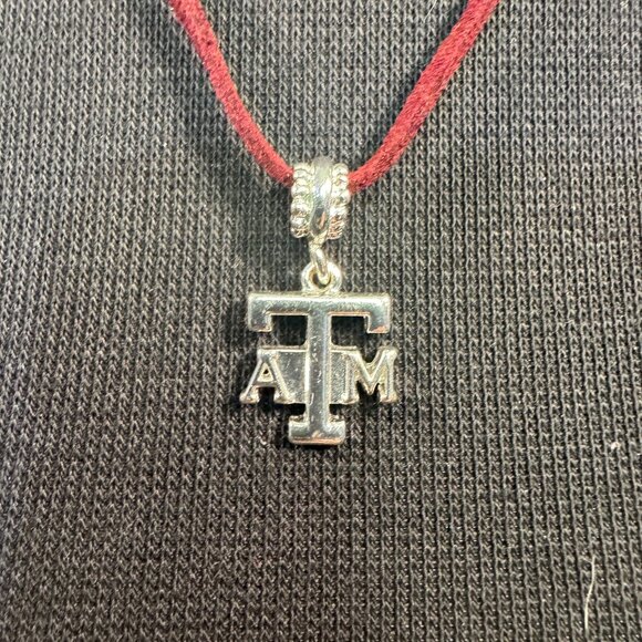 Texas A&M Logo Pendant Necklace With Red Cord & Silver-Toned Charm - Picture 2 of 3